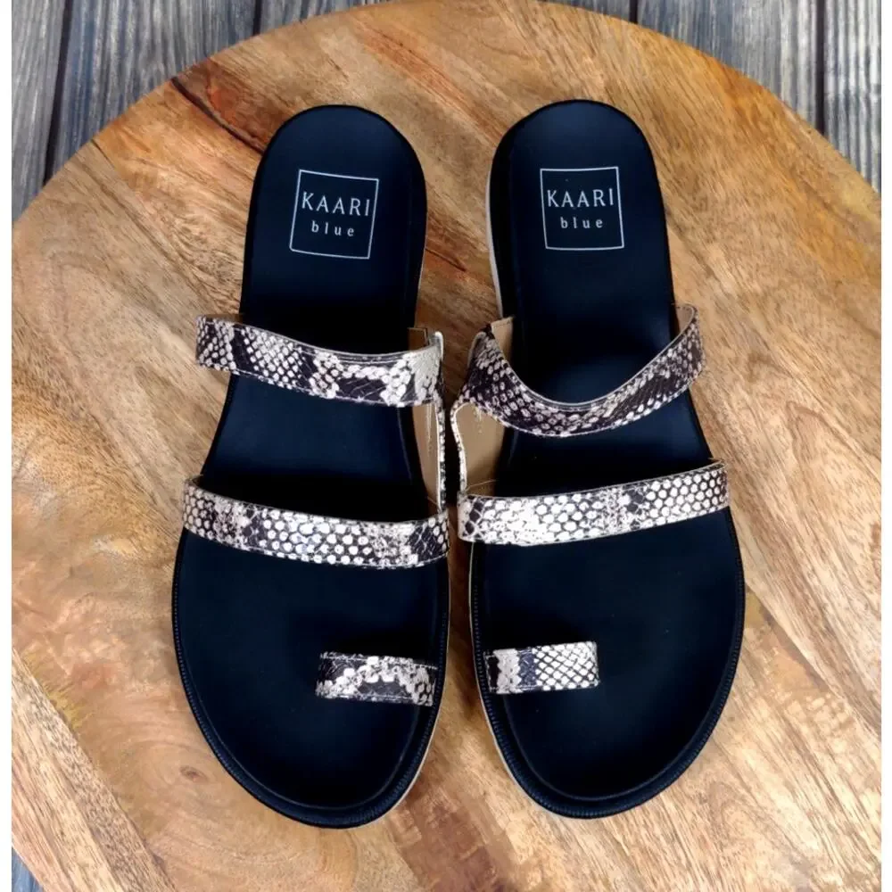 Kaari Blue Fancy Women Sandals Toe Strap Snakeskin‎ Print 7.5M Slip-On